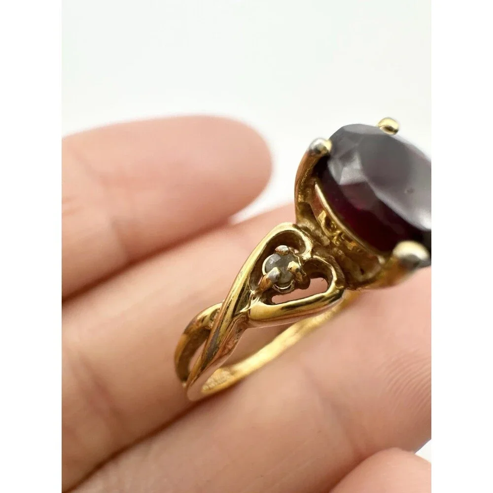 14k HGE Natural Garnet Diamond Ring Size 7.75